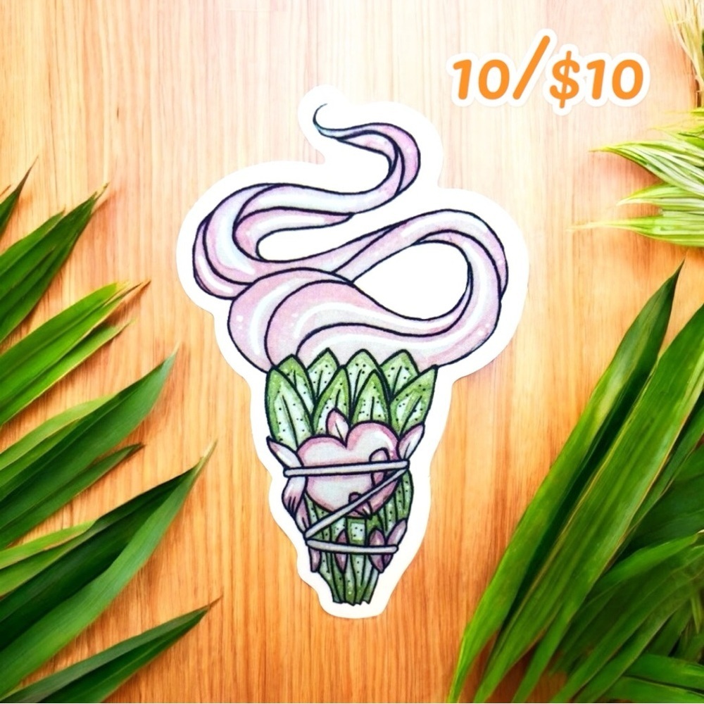 Mystical Sage Bundle Sticker – Crystal Herb Smoke Vinyl Decal – Witchy Spiritual